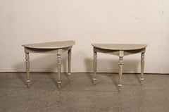 Swedish Pair Painted Wood Demi Lune Tables on Nicely Turned Legs, Circa 1890s