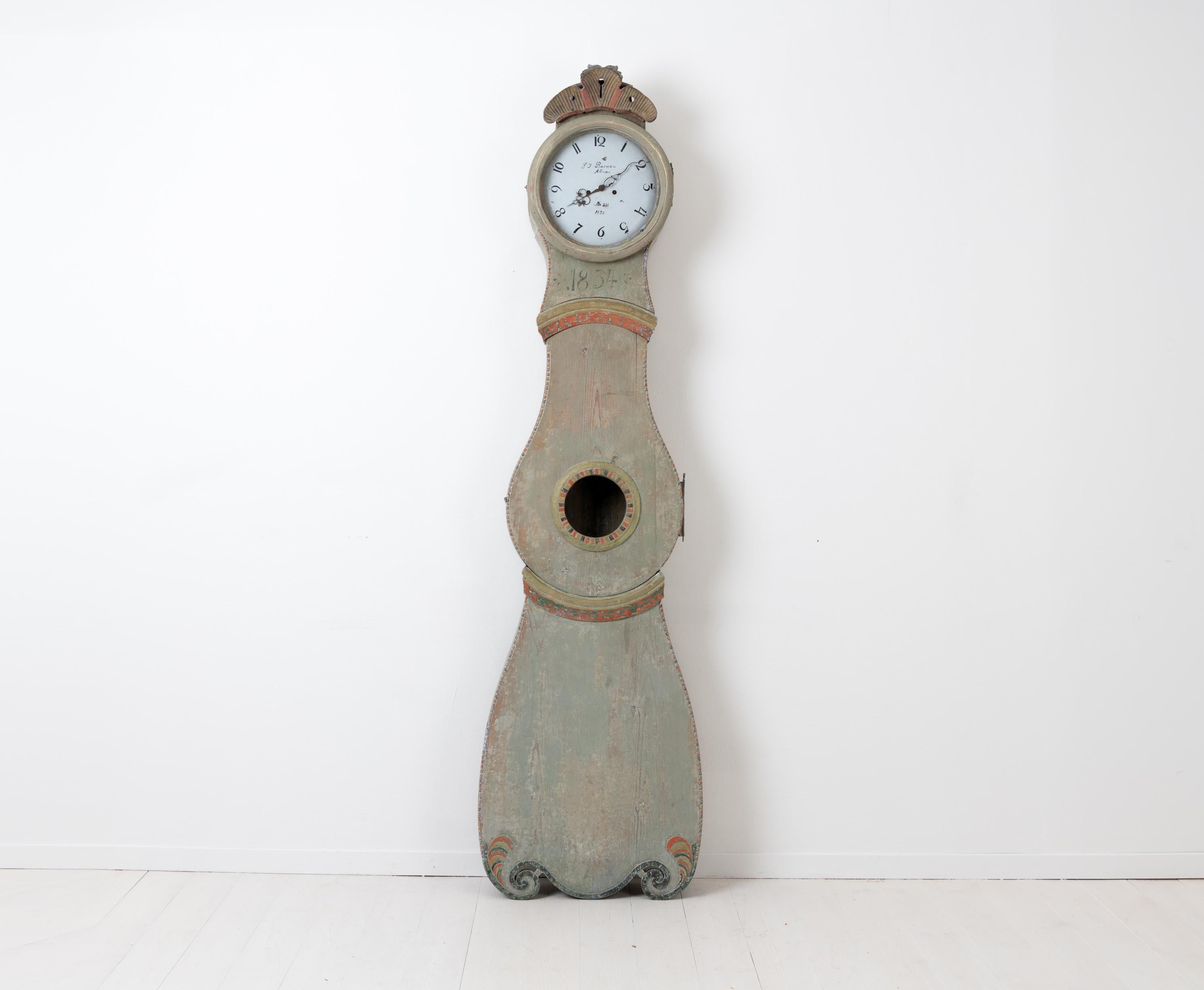 Swedish Pale Green Rococo Long Case Clock In Good Condition In Kramfors, SE