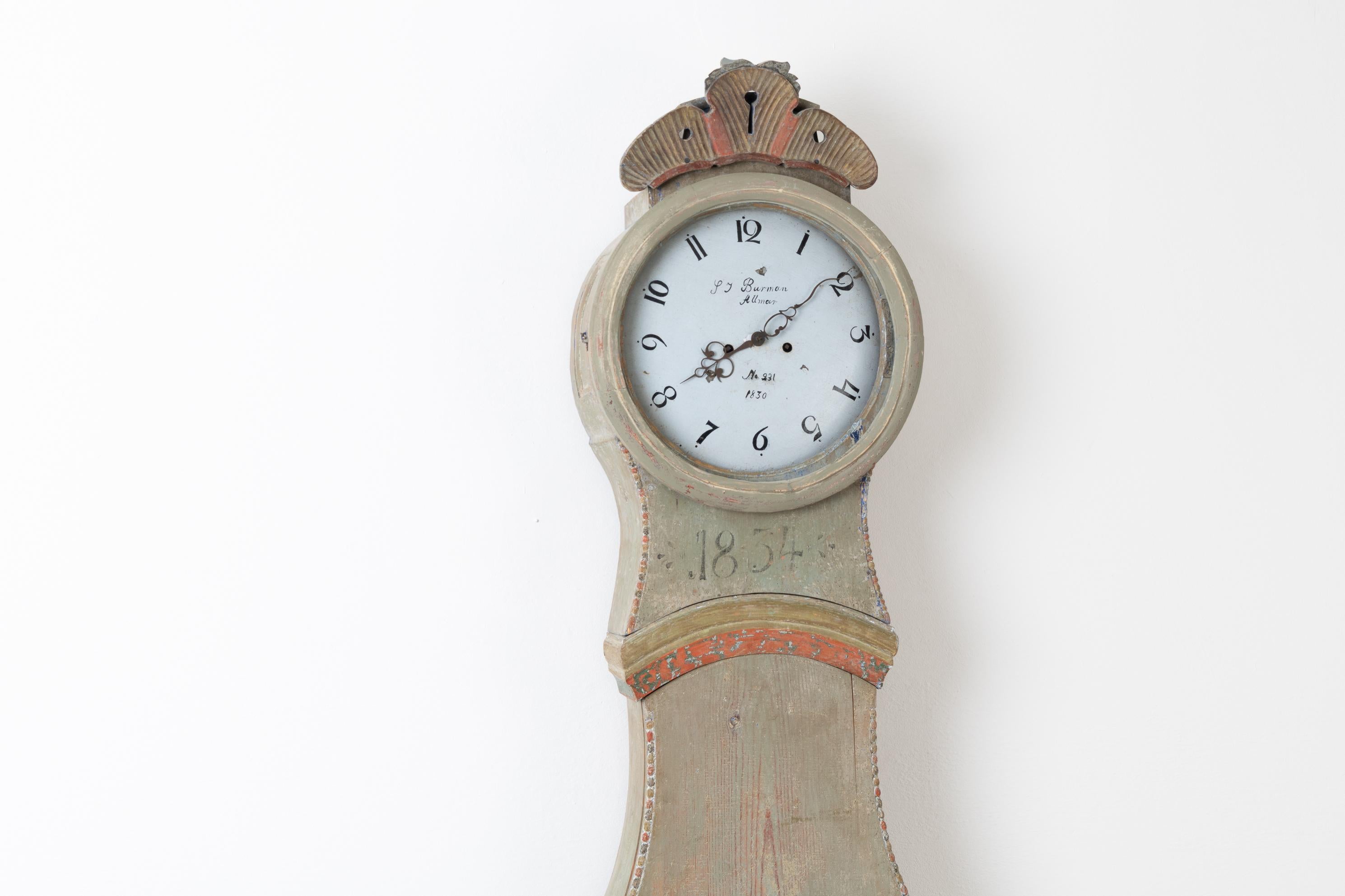 Swedish Pale Green Rococo Long Case Clock 2