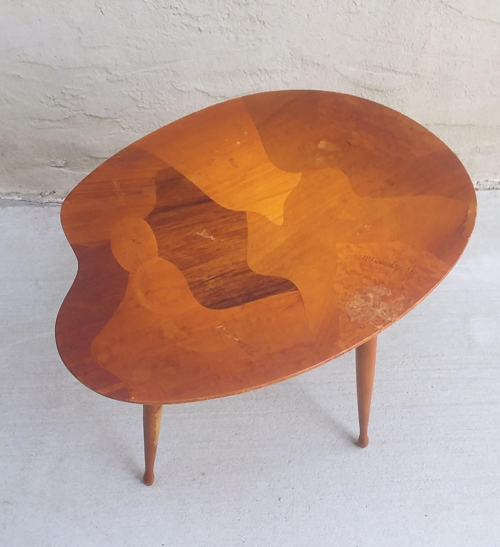 Mid-20th Century Swedish Palette Form Table with Specimen Woods For Sale