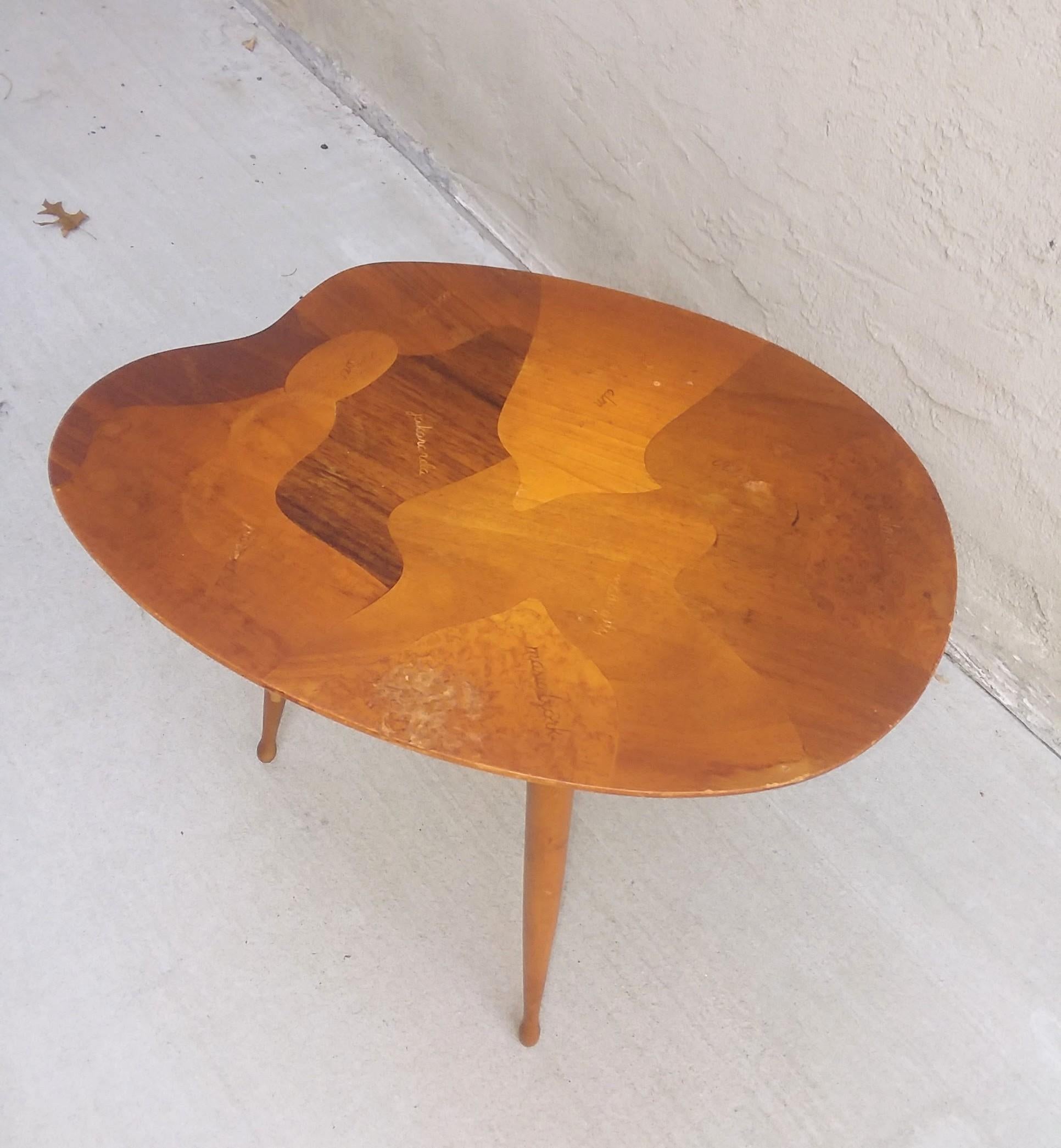 Swedish Palette Form Table with Specimen Woods For Sale 1