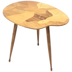 Swedish Palette Shaped Side Table with Inlay of Exotic Wood Types, 1950s