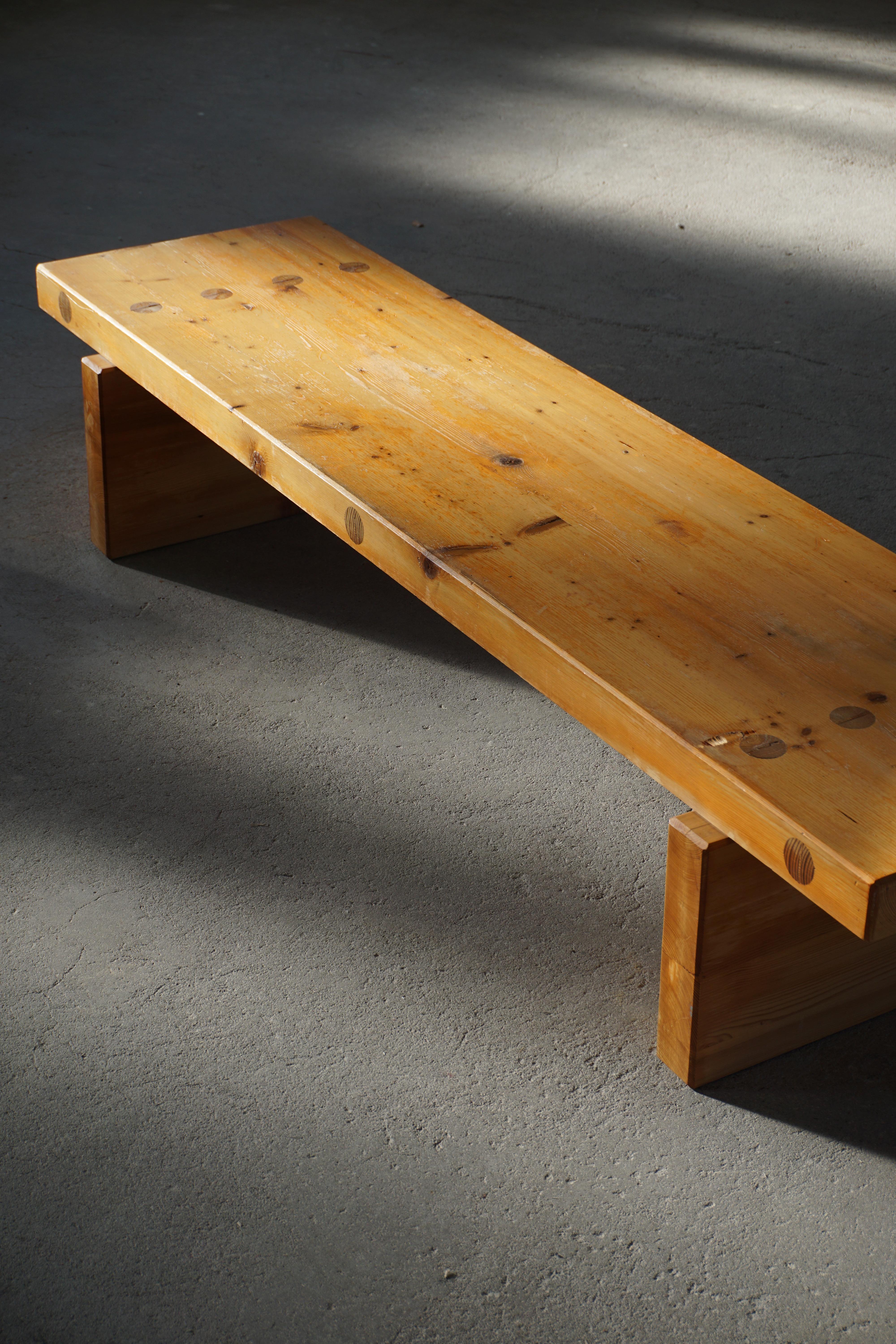 Scandinavian Modern Swedish Patinated Pine Bench by Roland Wilhelmsson, Model Bambse, 1970s