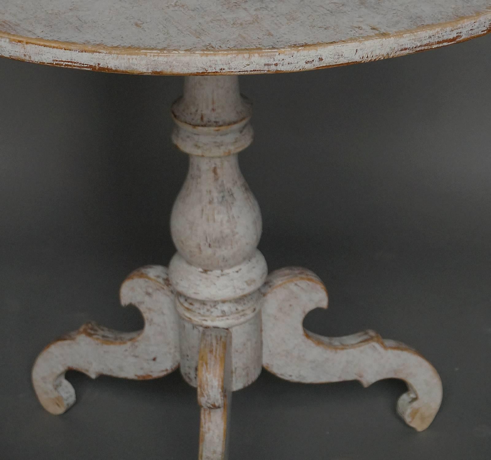 Country Swedish Pedestal Table in Worn White Paint