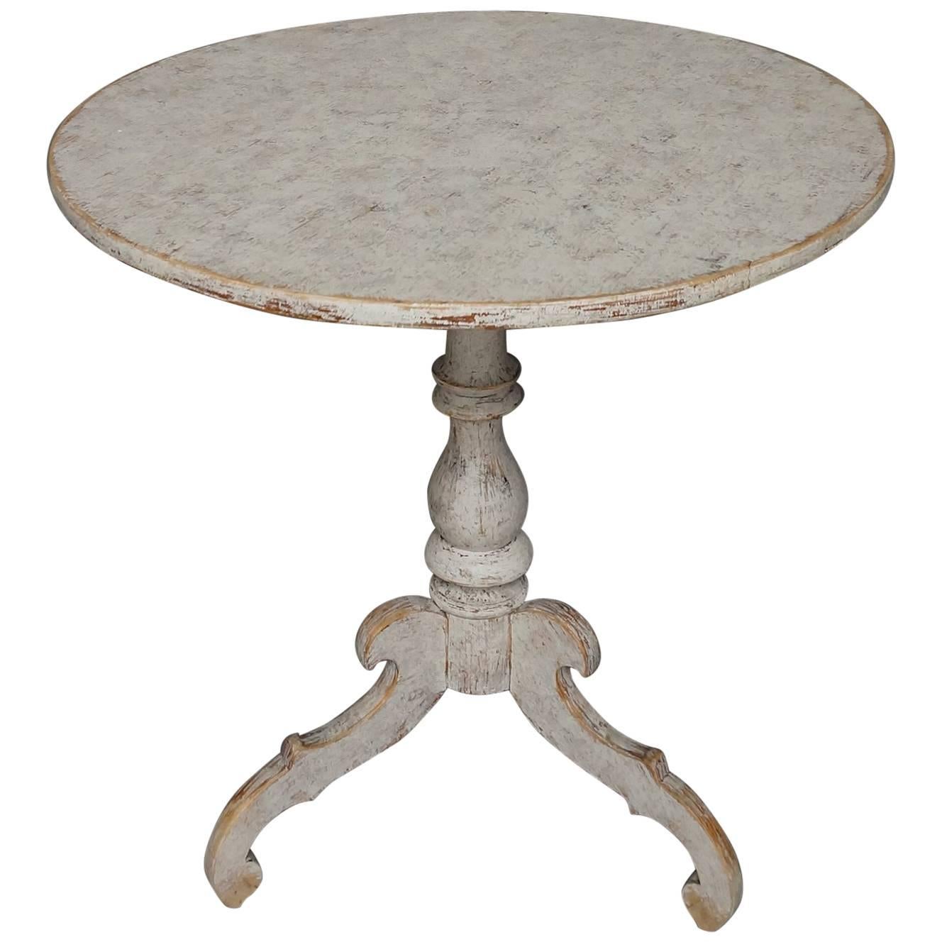 Swedish Pedestal Table in Worn White Paint