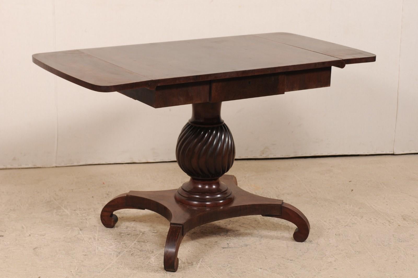 19th Century Swedish Pedestal Table w/Side Leaves For Sale