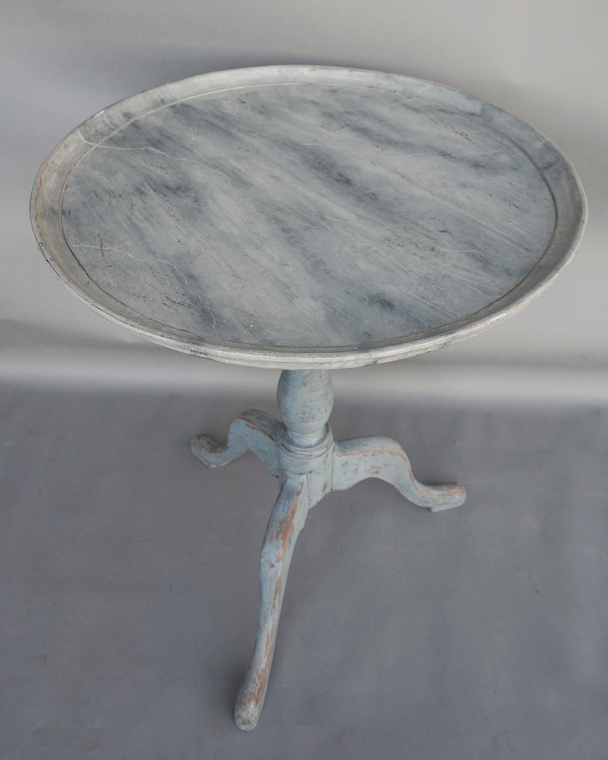Folk Art Swedish Pedestal Table with Marbled Top For Sale