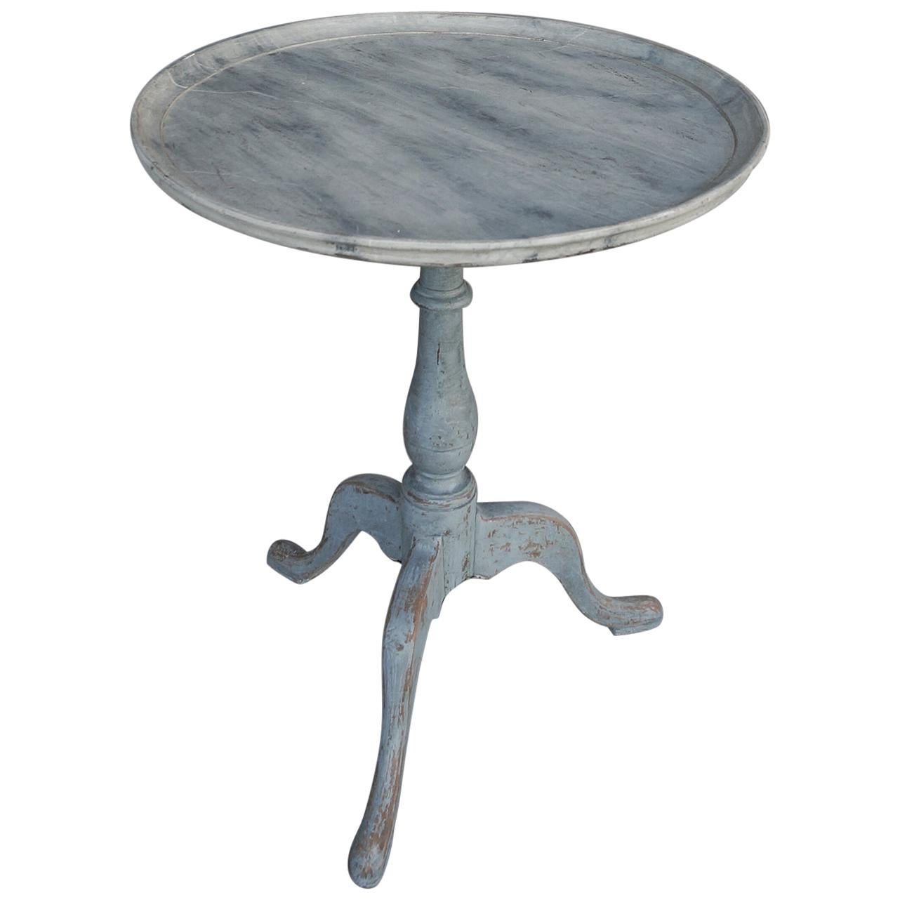 Swedish Pedestal Table with Marbled Top For Sale