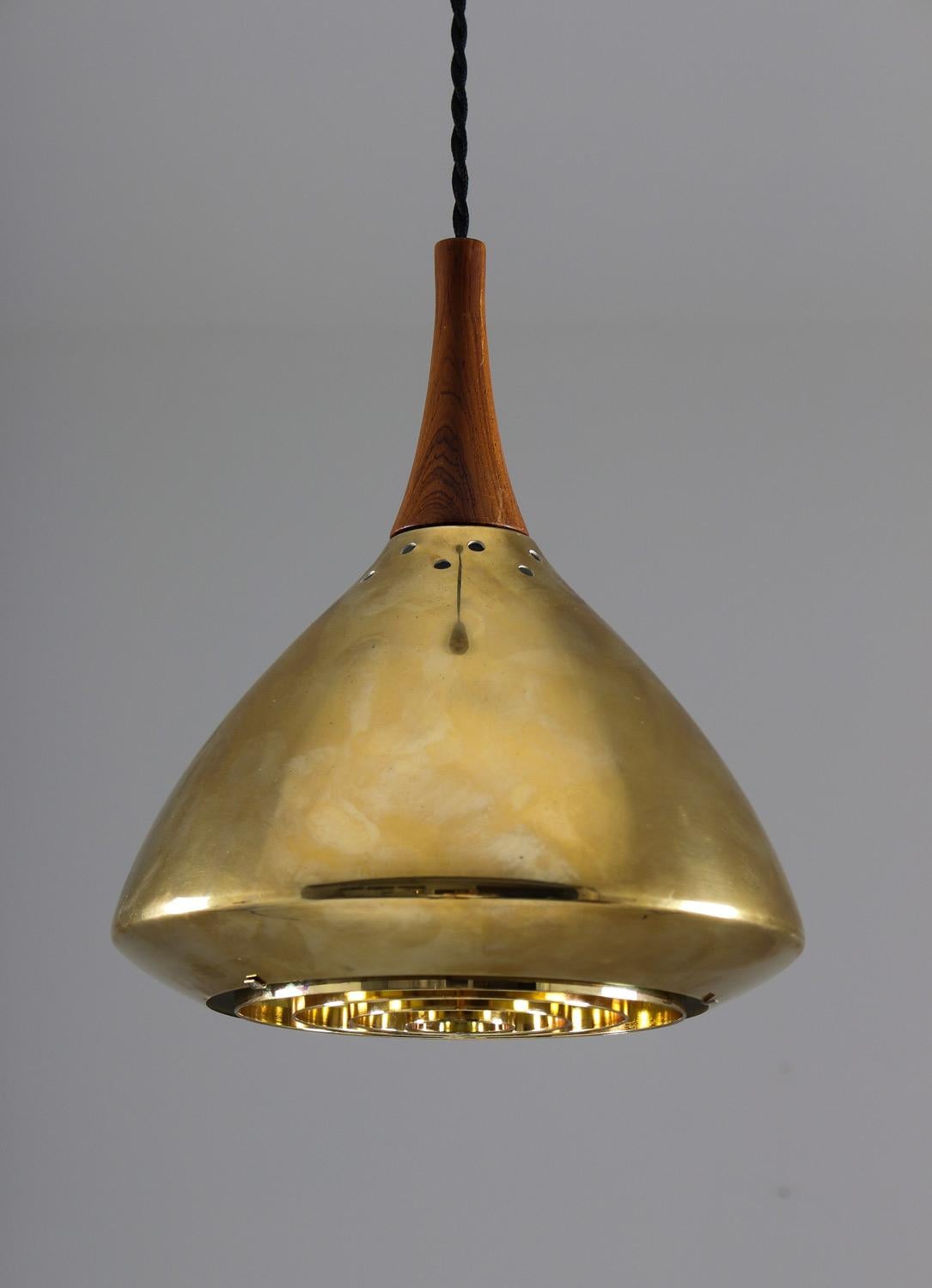 Swedish Pendant in Rosewood and Perforated Brass by Falkenberg In Good Condition For Sale In Karlstad, SE