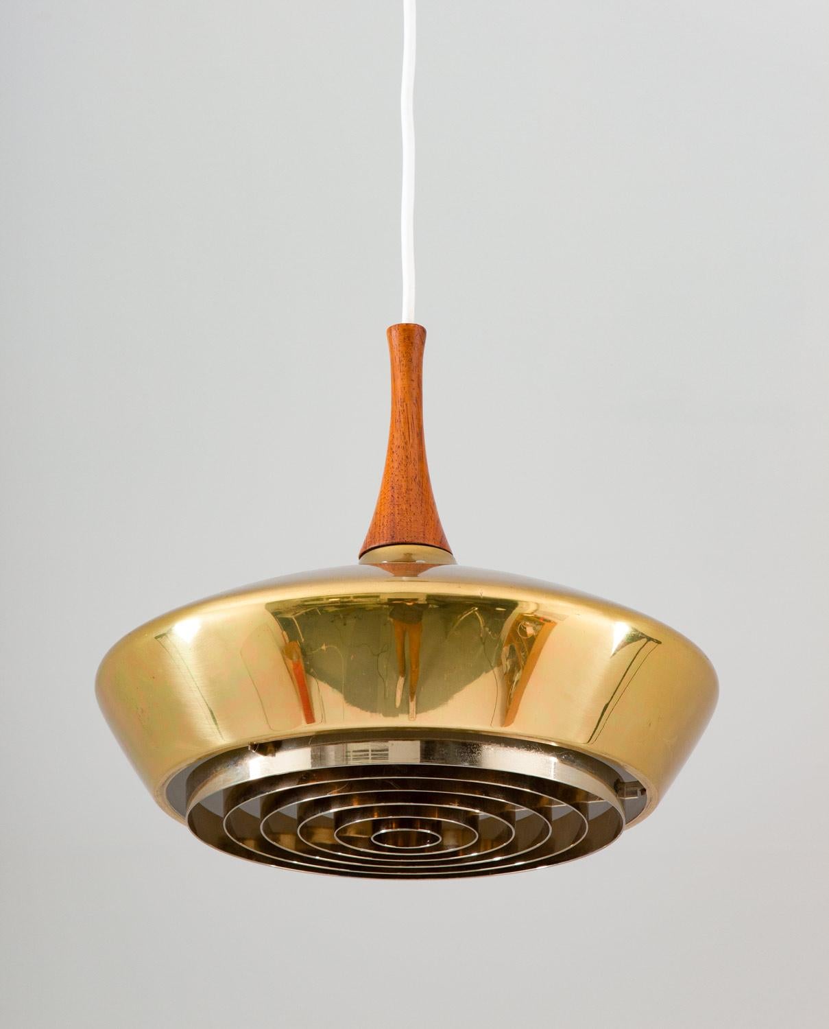 Mid-Century Modern Swedish Pendant in Wood and Perforated Brass by Fagerhult For Sale