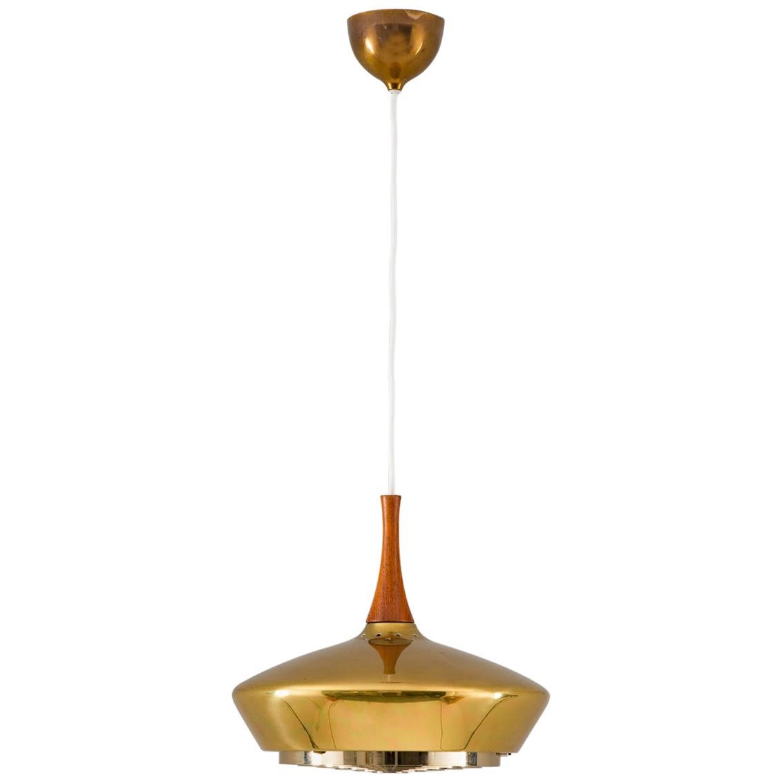 Swedish Pendant in Wood and Perforated Brass by Fagerhult