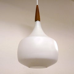 Swedish Pendant Lamp in Teak and Opaline Glass