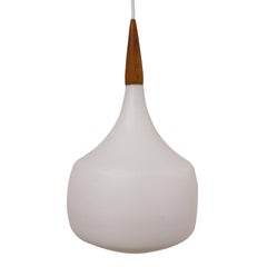 Swedish Pendant Lamp in Teak and Opaline Glass
