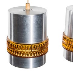 Swedish Pendant Light in Yellow Glass and Aluminium