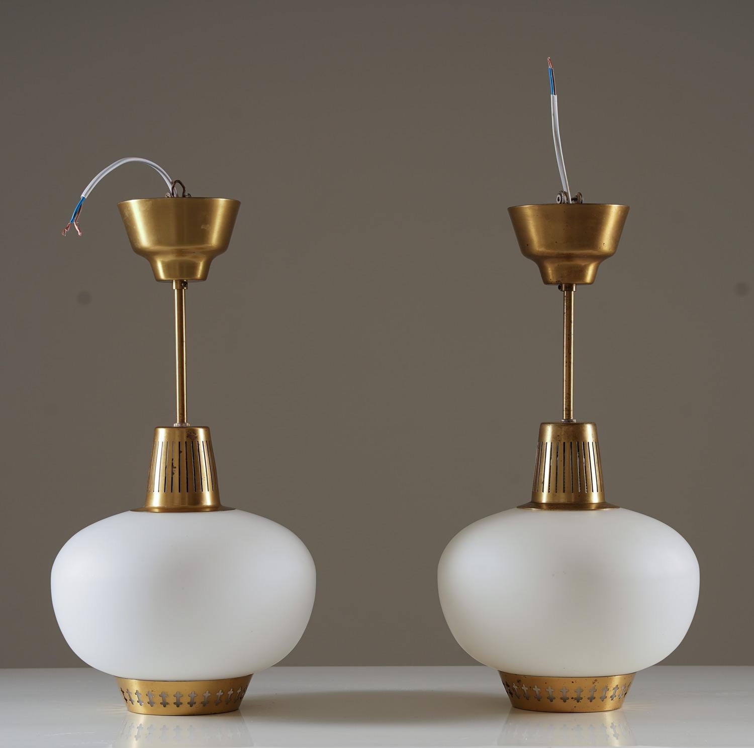 Scandinavian Modern Swedish Pendants in Brass and Glass by Hans Bergström for Ateljé Lyktan For Sale