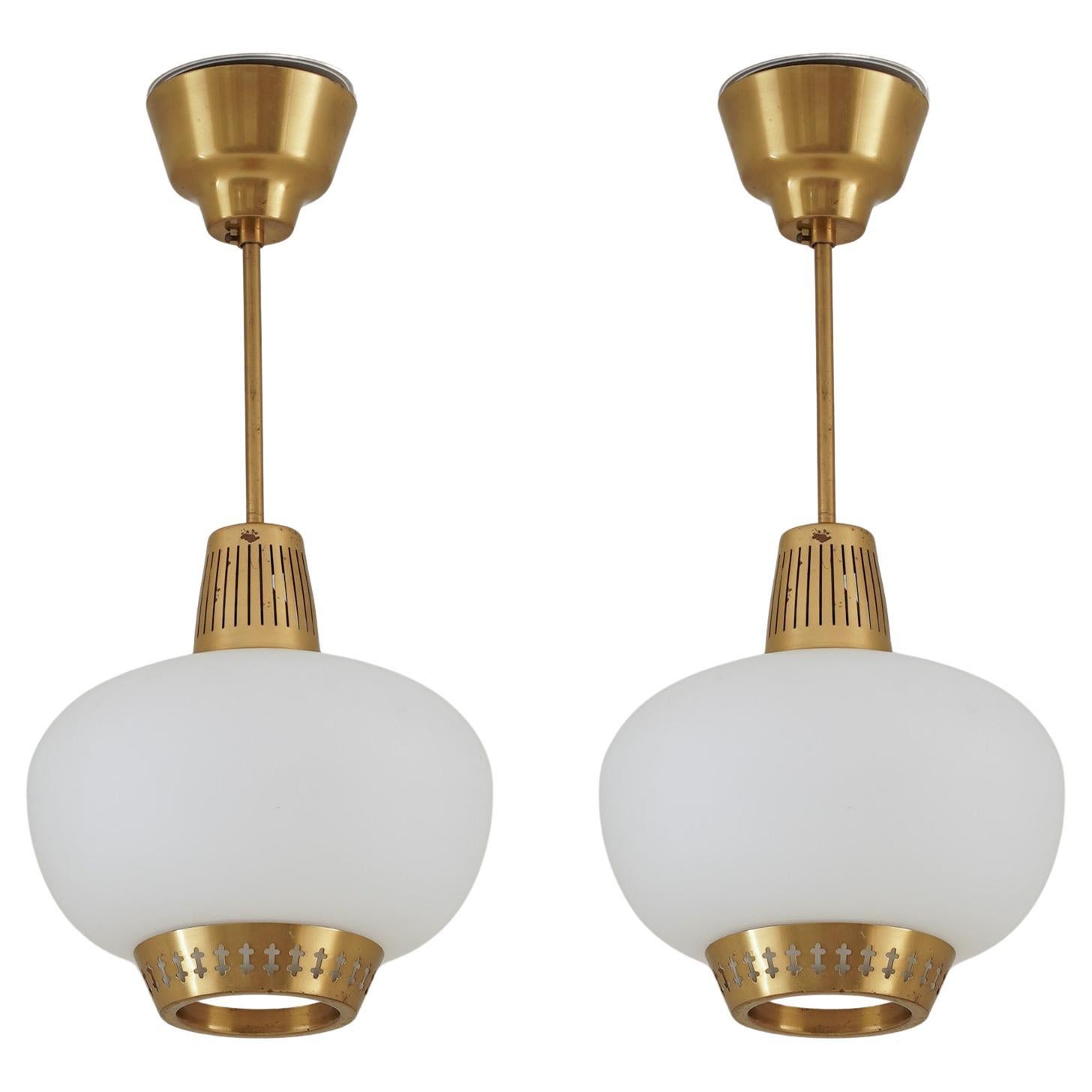 Swedish Pendants in Brass and Glass by Hans Bergström for Ateljé Lyktan For Sale