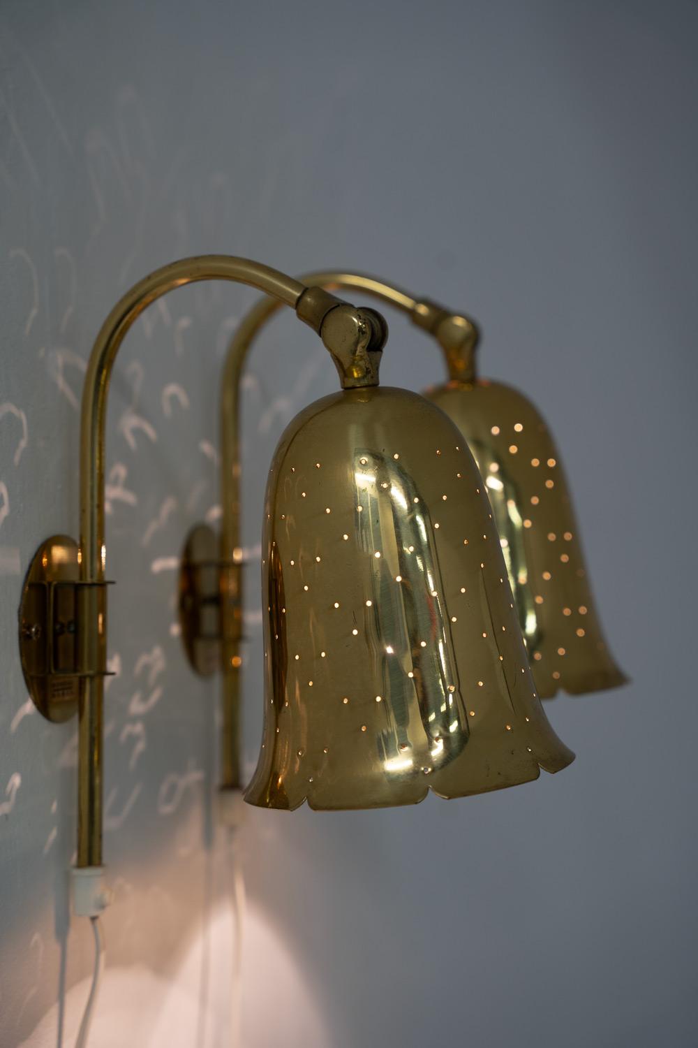 Swedish Perforated Brass Wall Lamps by Boréns 3