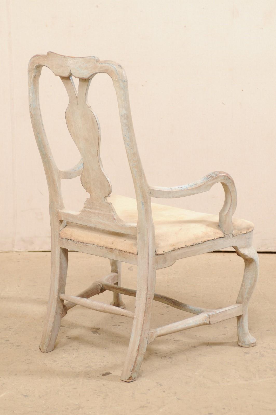 Swedish Period Baroque Armchair with Carved Splat-Back, Soothing Blue Palette 1