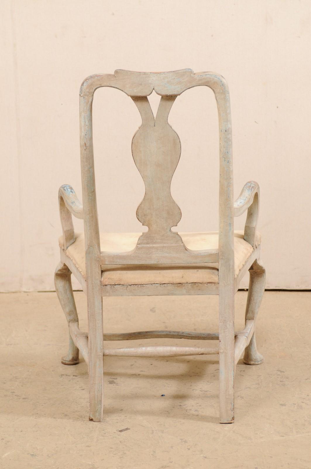 Swedish Period Baroque Armchair with Carved Splat-Back, Soothing Blue Palette 2