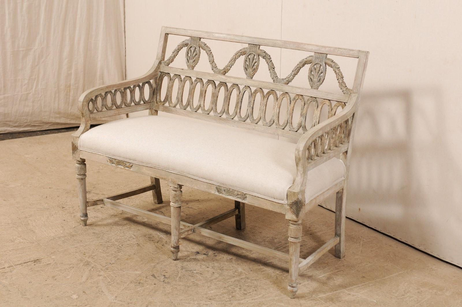 19th Century Swedish Period Late Gustavian Carved and Painted Wood Sofa Bench
