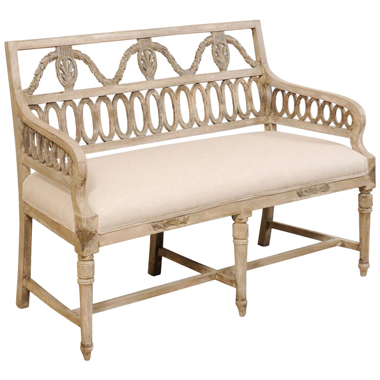 Swedish Period Late Gustavian Carved and Painted Wood Sofa Bench