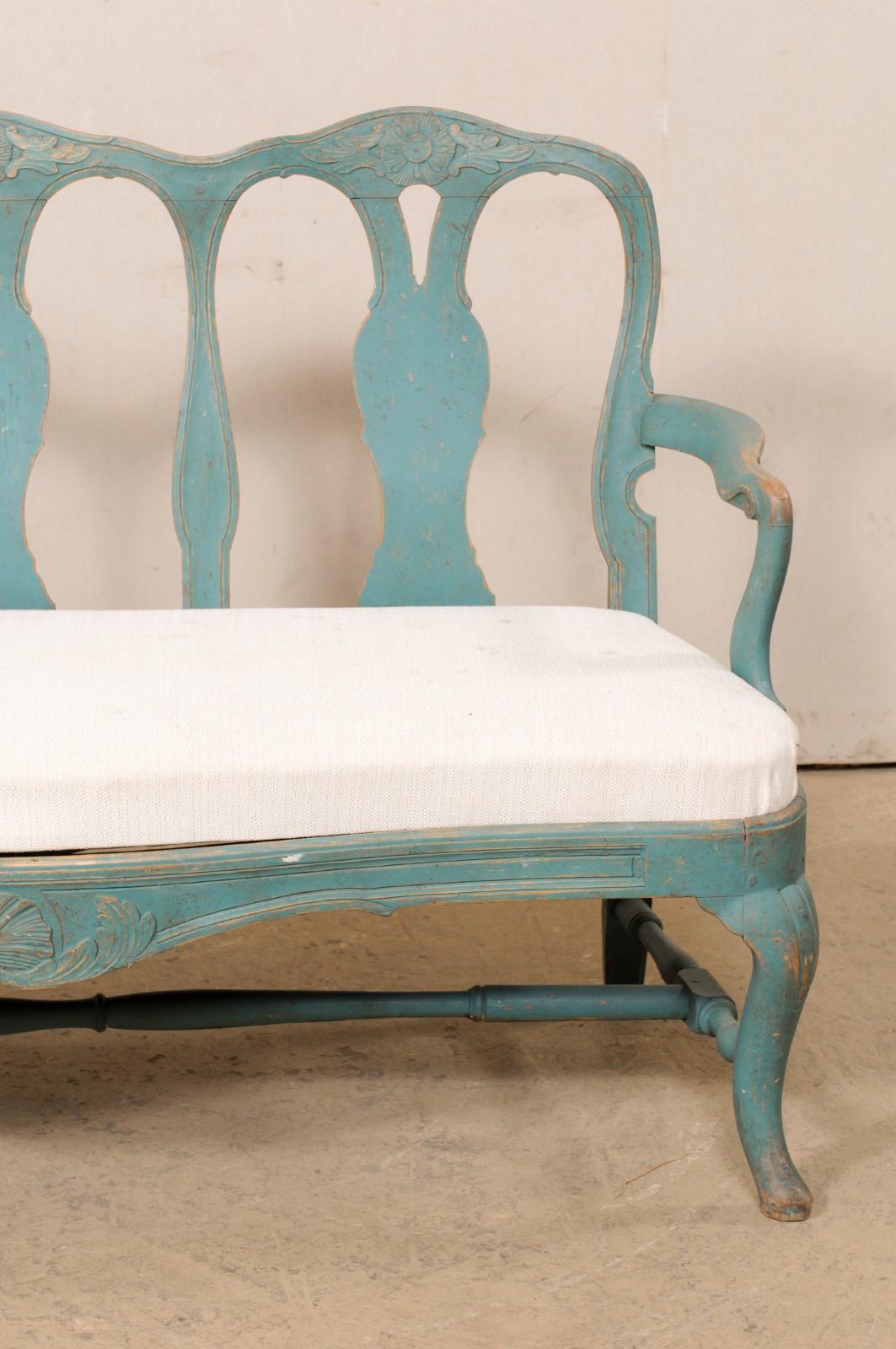 Upholstery Swedish Period Rococo 3-Chair Back Painted Sofa Bench, Early 18th Century For Sale