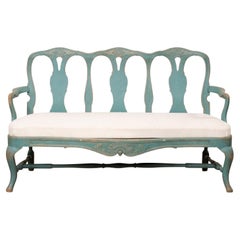Swedish Period Rococo 3-Chair Back Painted Sofa Bench, Early 18th Century
