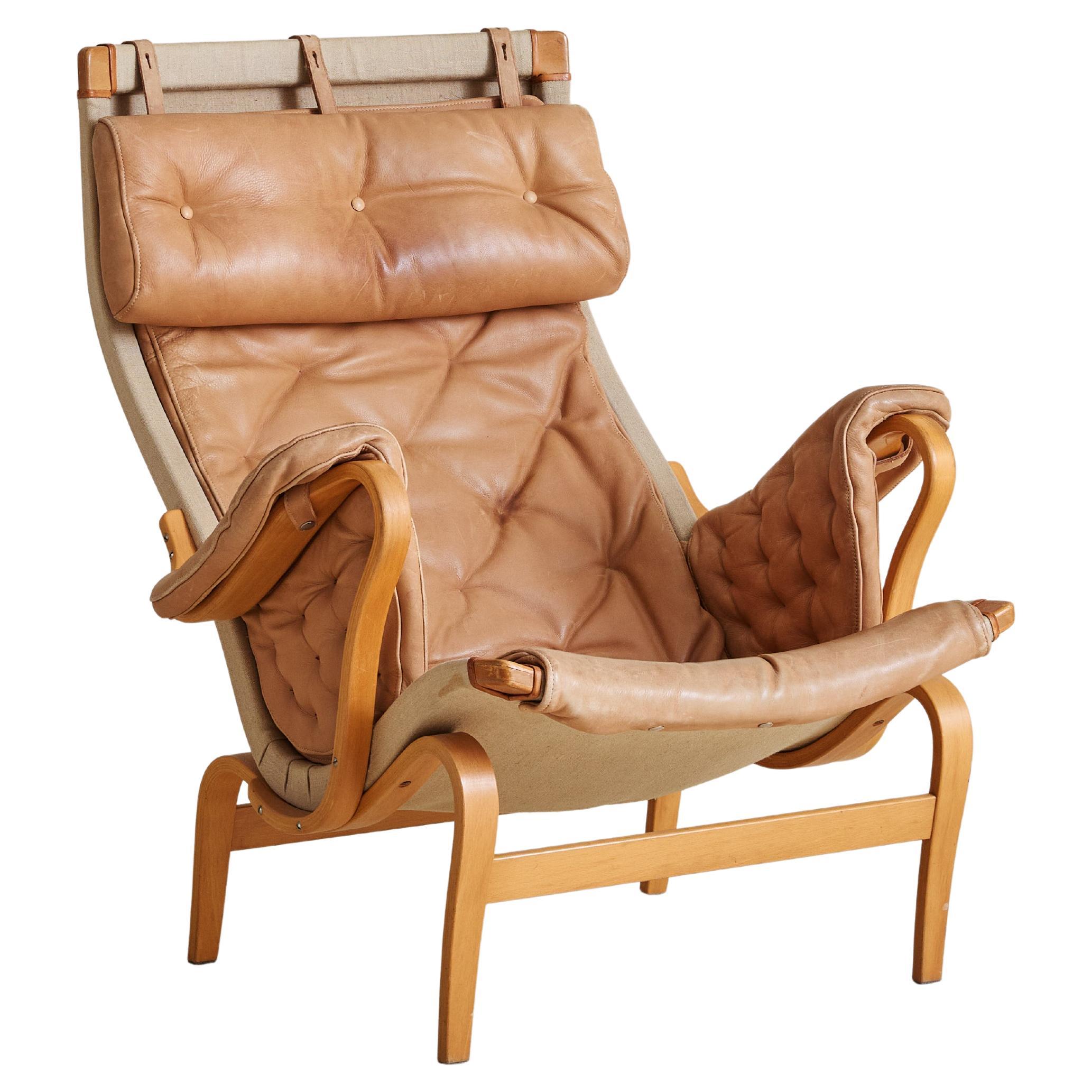 Swedish 'Pernilla' Armchair in Chestnut Leather by Bruno Mathsson for DUX, 1960s