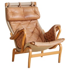 Swedish 'Pernilla' Armchair in Chestnut Leather by Bruno Mathsson for DUX, 1960s