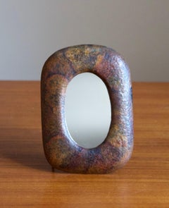 Swedish, Petit Table Mirror, Hammered Copper, Mirror Glass, Sweden, 1930s