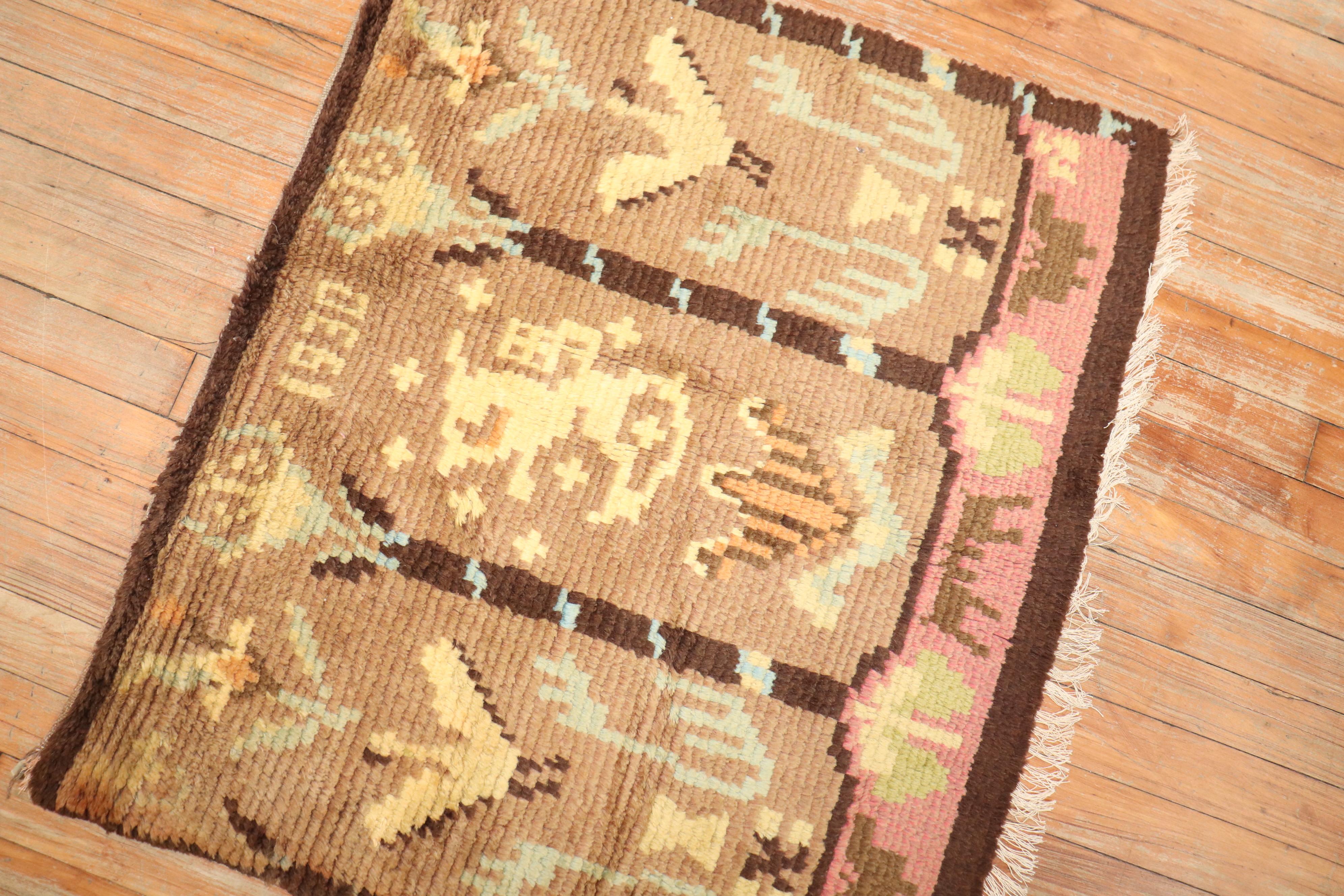 Hand-Woven Swedish Pile Small Rug For Sale