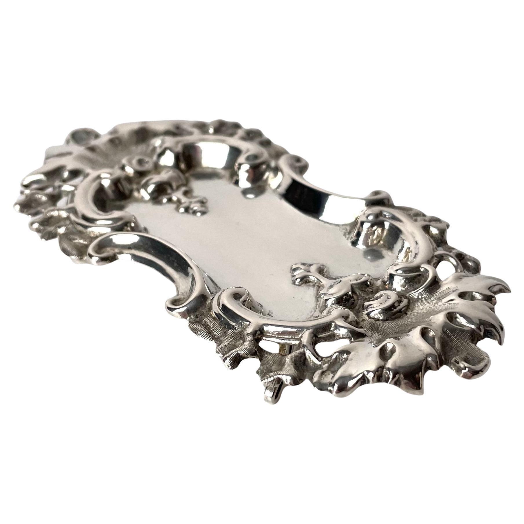 Swedish pin tray in silver dated 1865 in Rococo Revival