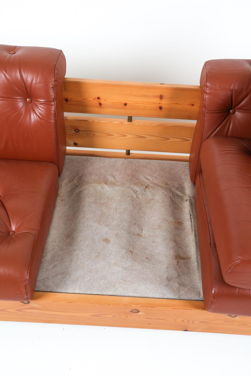 Canapé suédois en pin et cuir d'Ekornes, Norvège, vers 1970 en vente 4