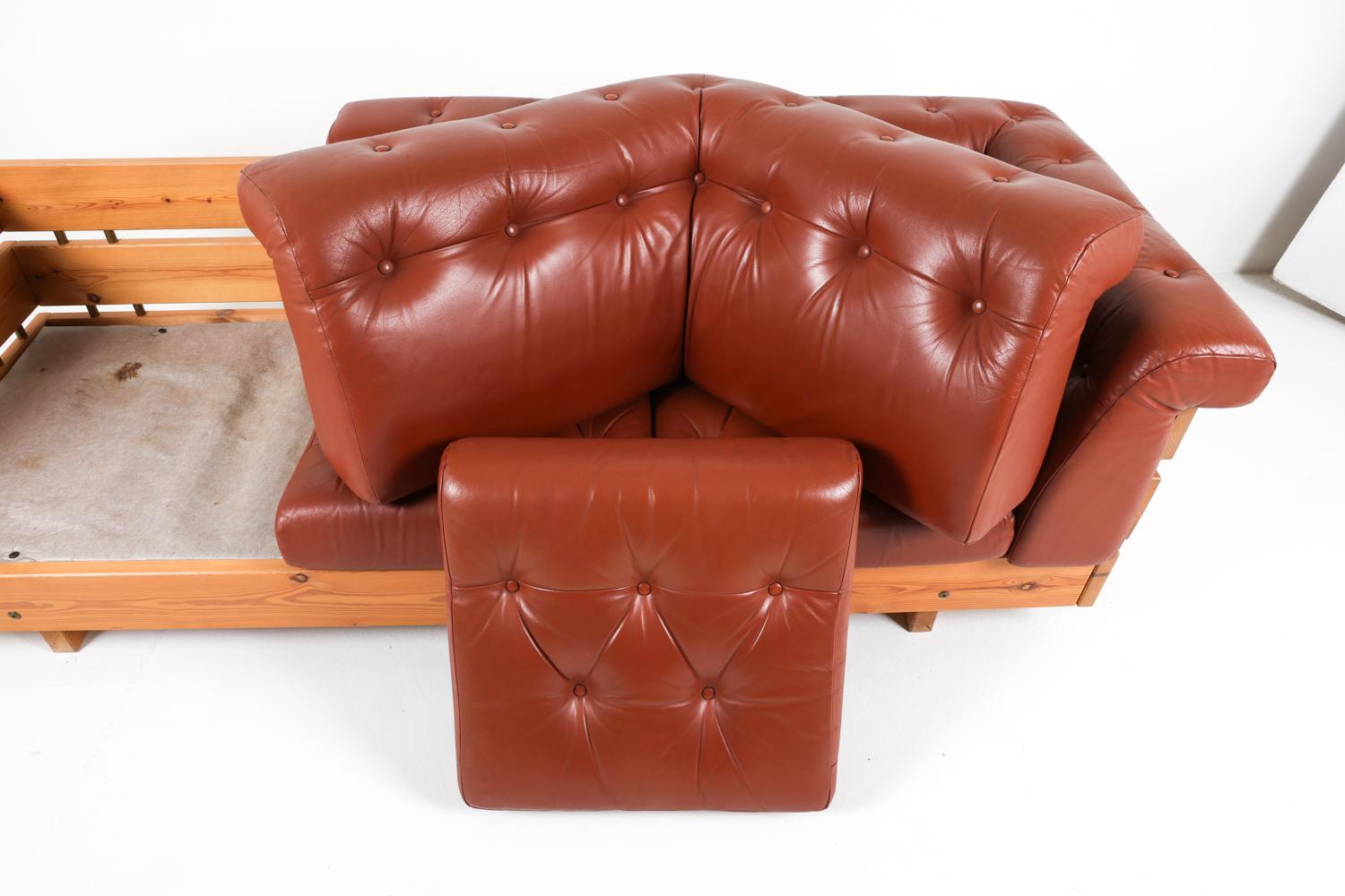 Canapé suédois en pin et cuir d'Ekornes, Norvège, vers 1970 en vente 5