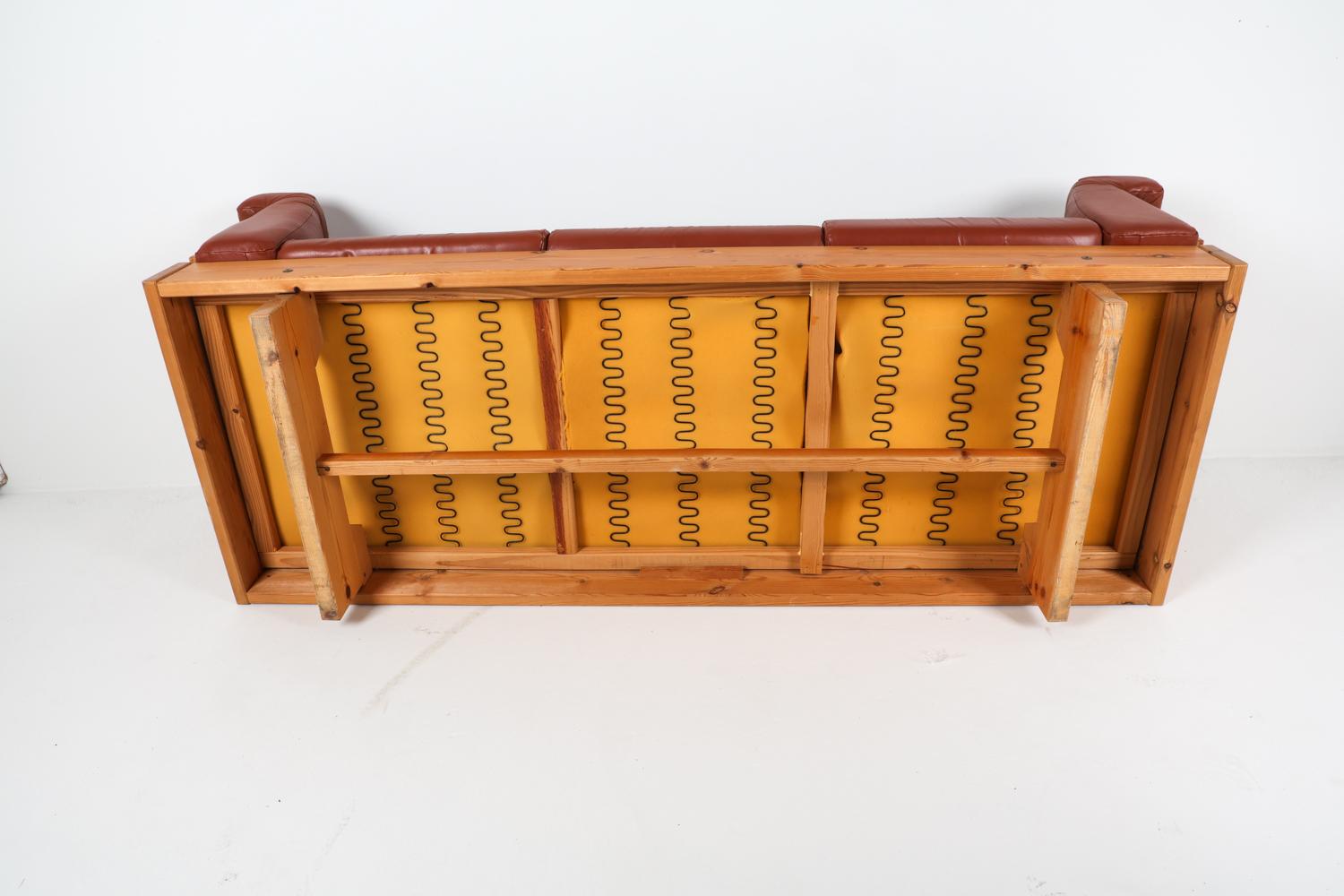 Canapé suédois en pin et cuir d'Ekornes, Norvège, vers 1970 en vente 9
