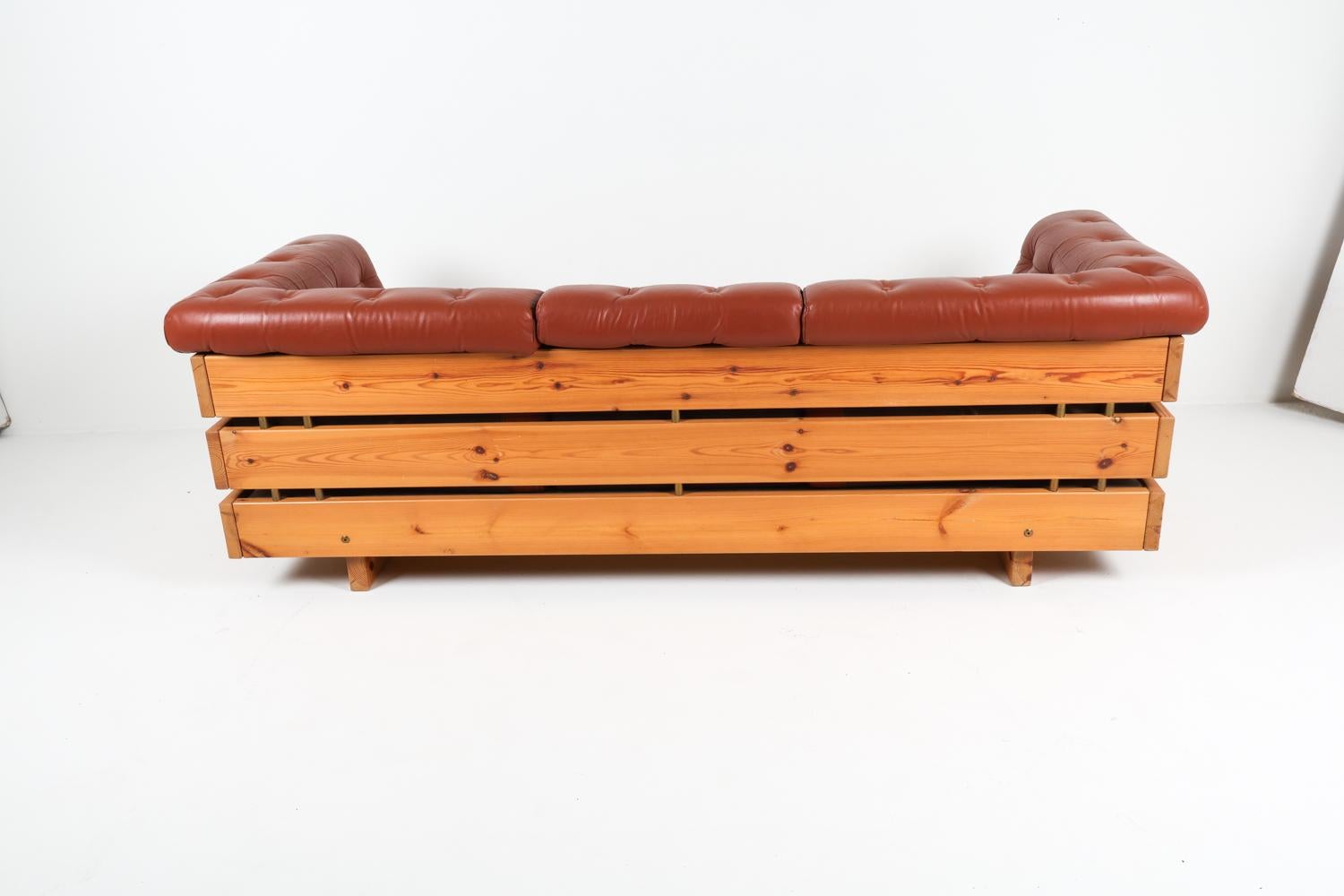 Canapé suédois en pin et cuir d'Ekornes, Norvège, vers 1970 en vente 11