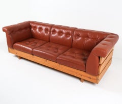 Divano svedese in pino e pelle di Ekornes, Norvegia, circa anni '70