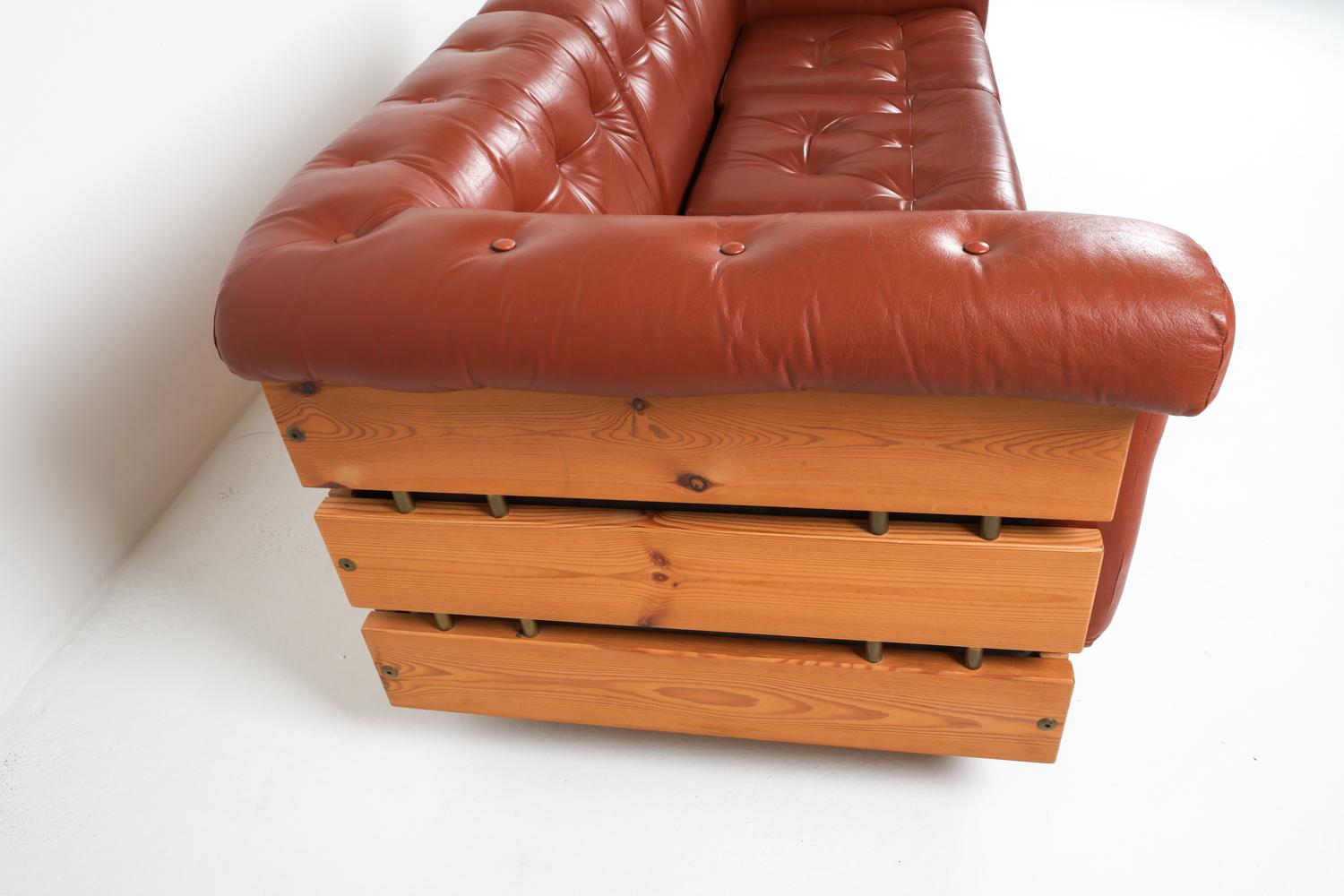 Canapé suédois en pin et cuir d'Ekornes, Norvège, vers 1970 en vente 1