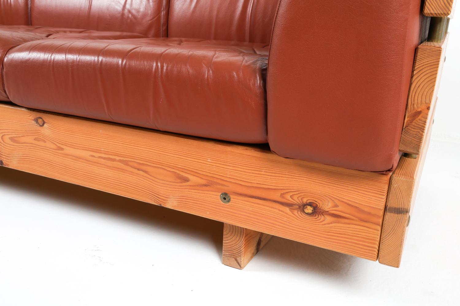 Canapé suédois en pin et cuir d'Ekornes, Norvège, vers 1970 en vente 2