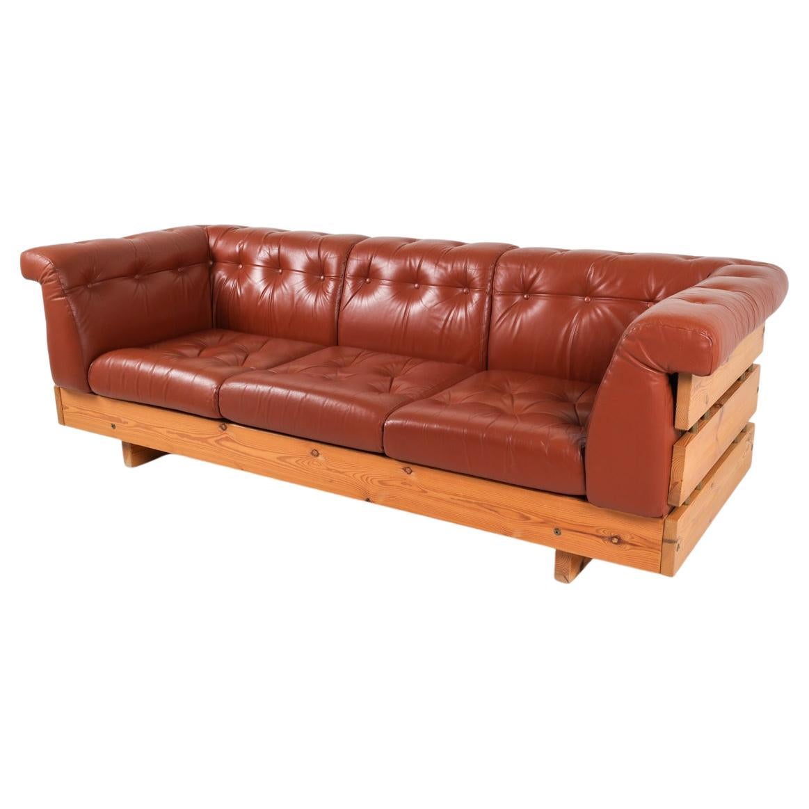 Divano svedese in pino e pelle di Ekornes, Norvegia, circa anni '70