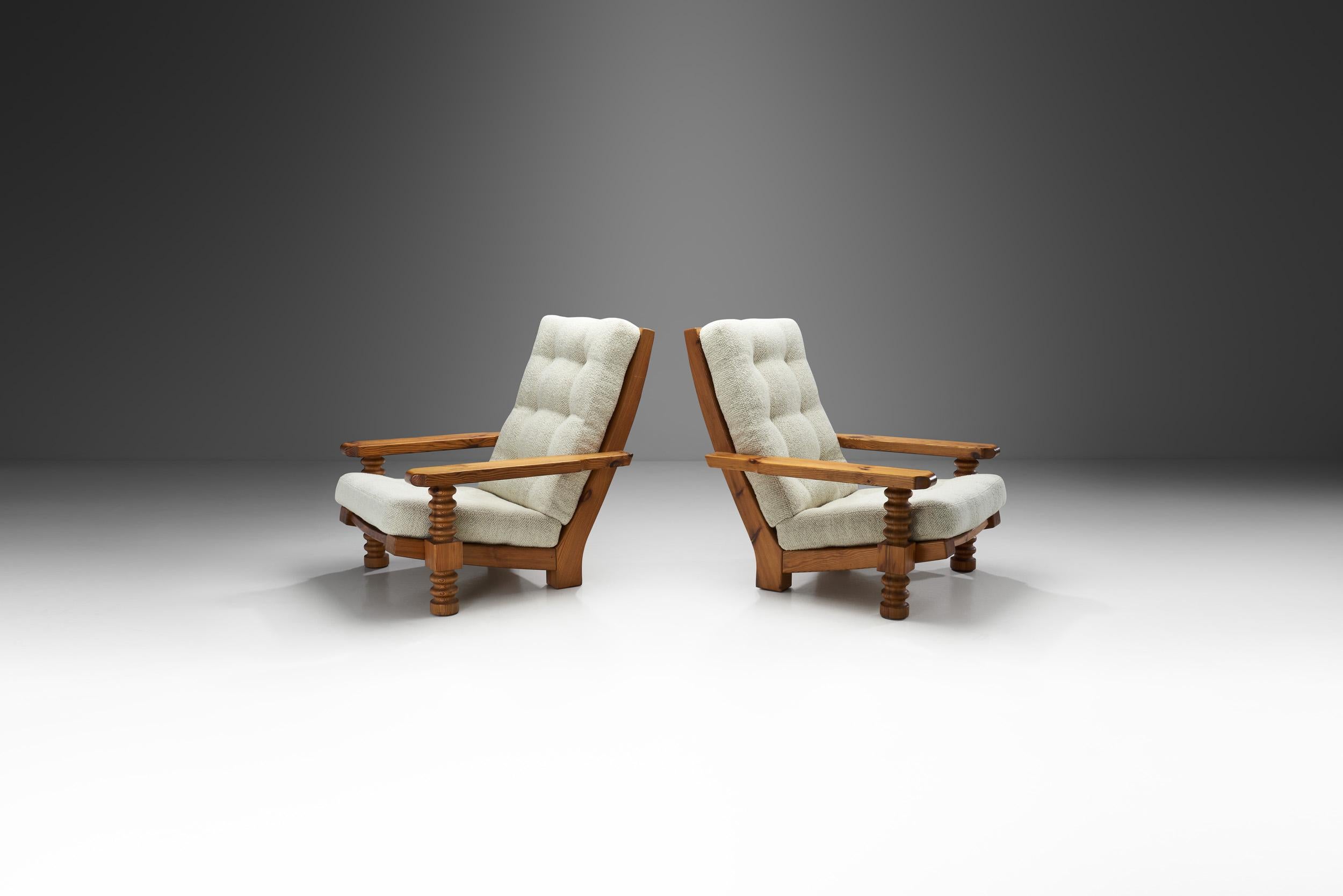 Mid-20th Century Swedish Pine Armchairs with Sculpted Legs, Sweden, 1960s For Sale