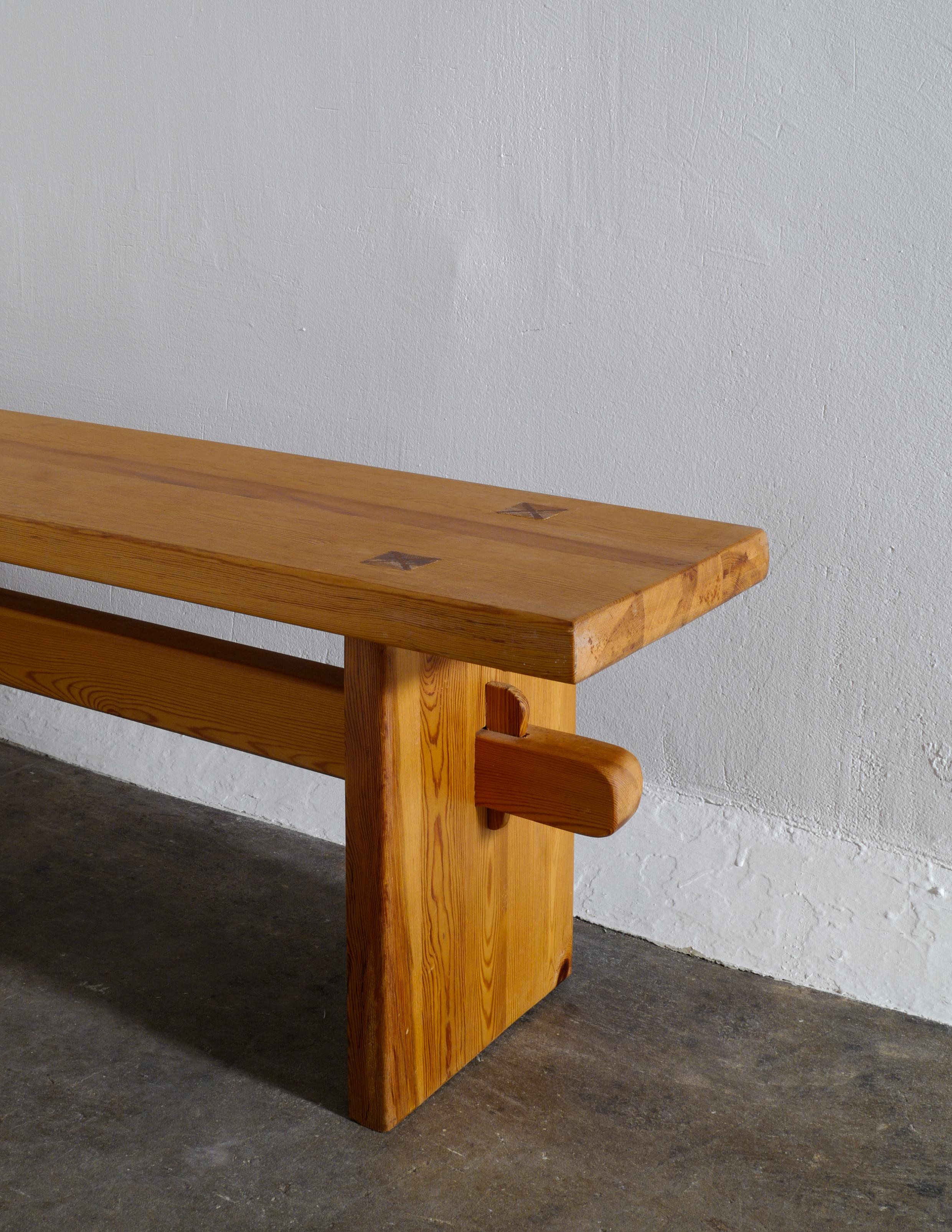 Stained Swedish Pine Bench Produced in the 1970s