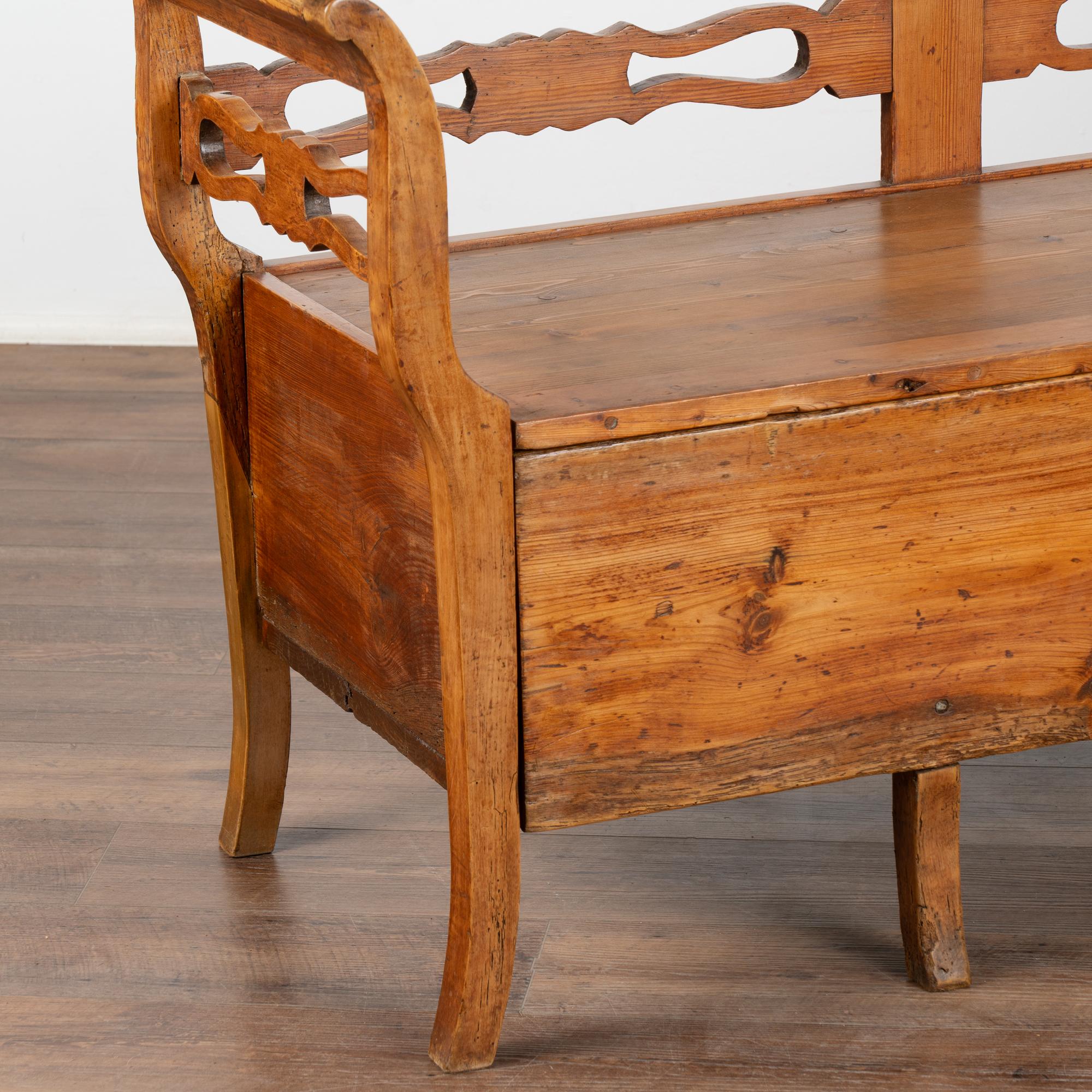 Country Swedish Pine Bench with Storage, circa 1840 For Sale