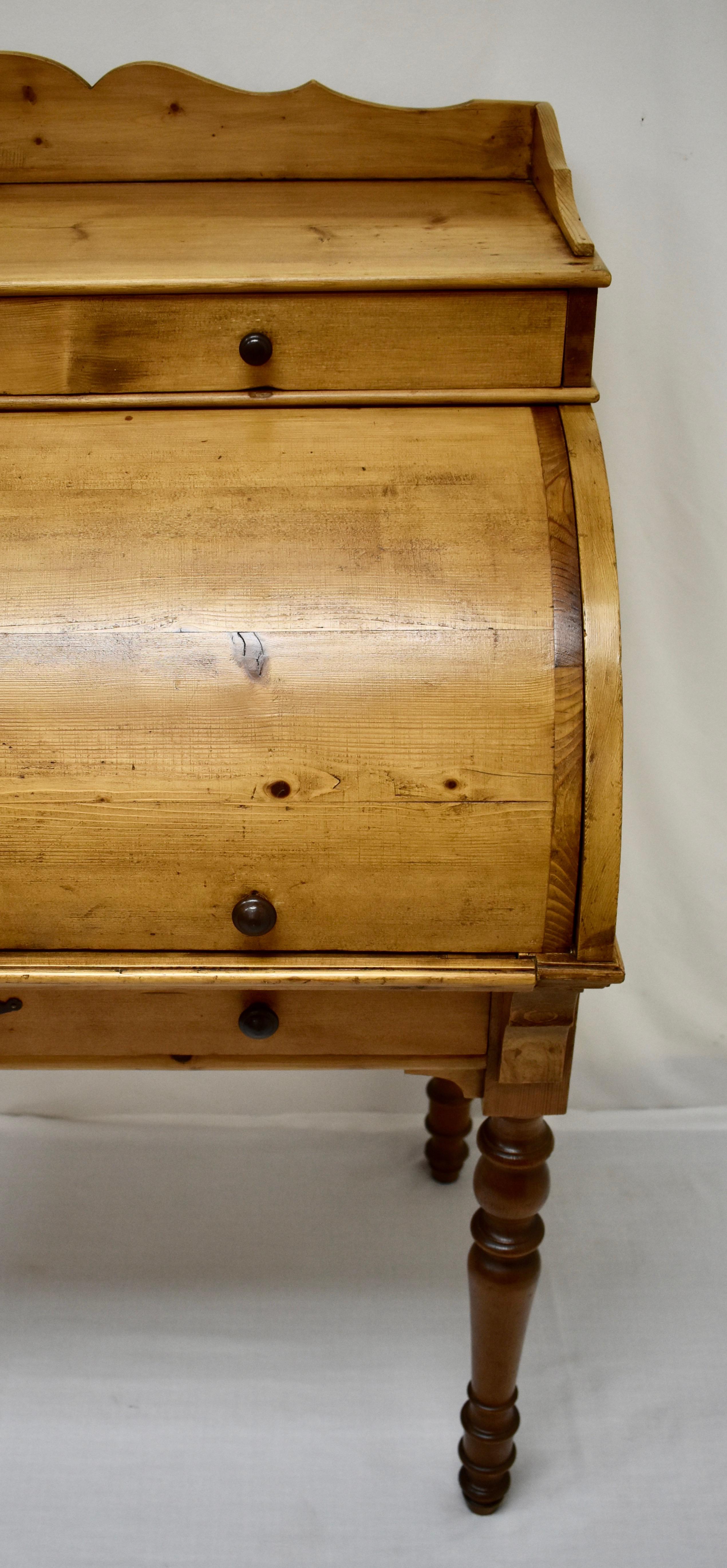 Swedish Pine Cylinder Roll Ladies Writing Desk In Good Condition In Baltimore, MD