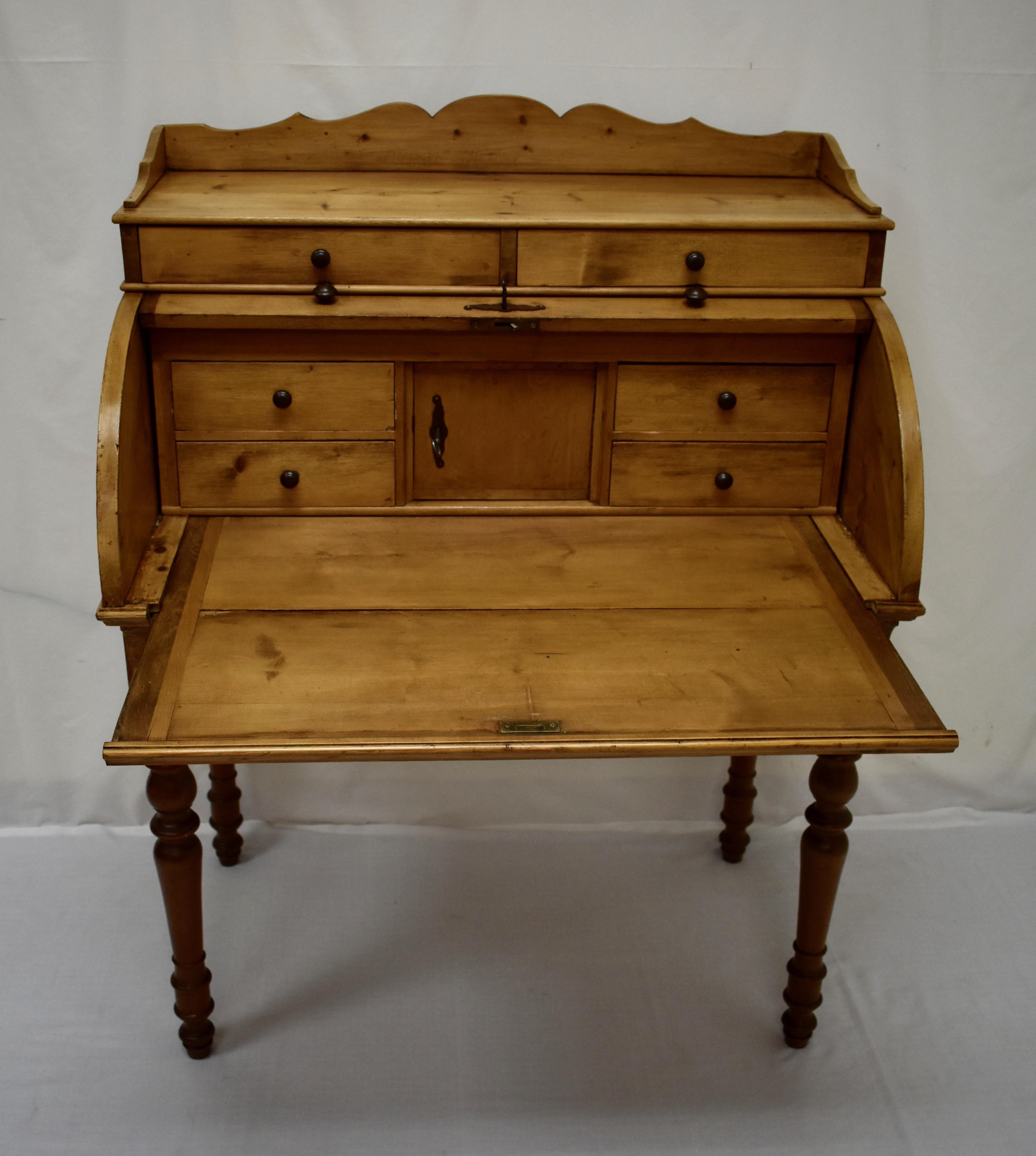 19th Century Swedish Pine Cylinder Roll Ladies Writing Desk