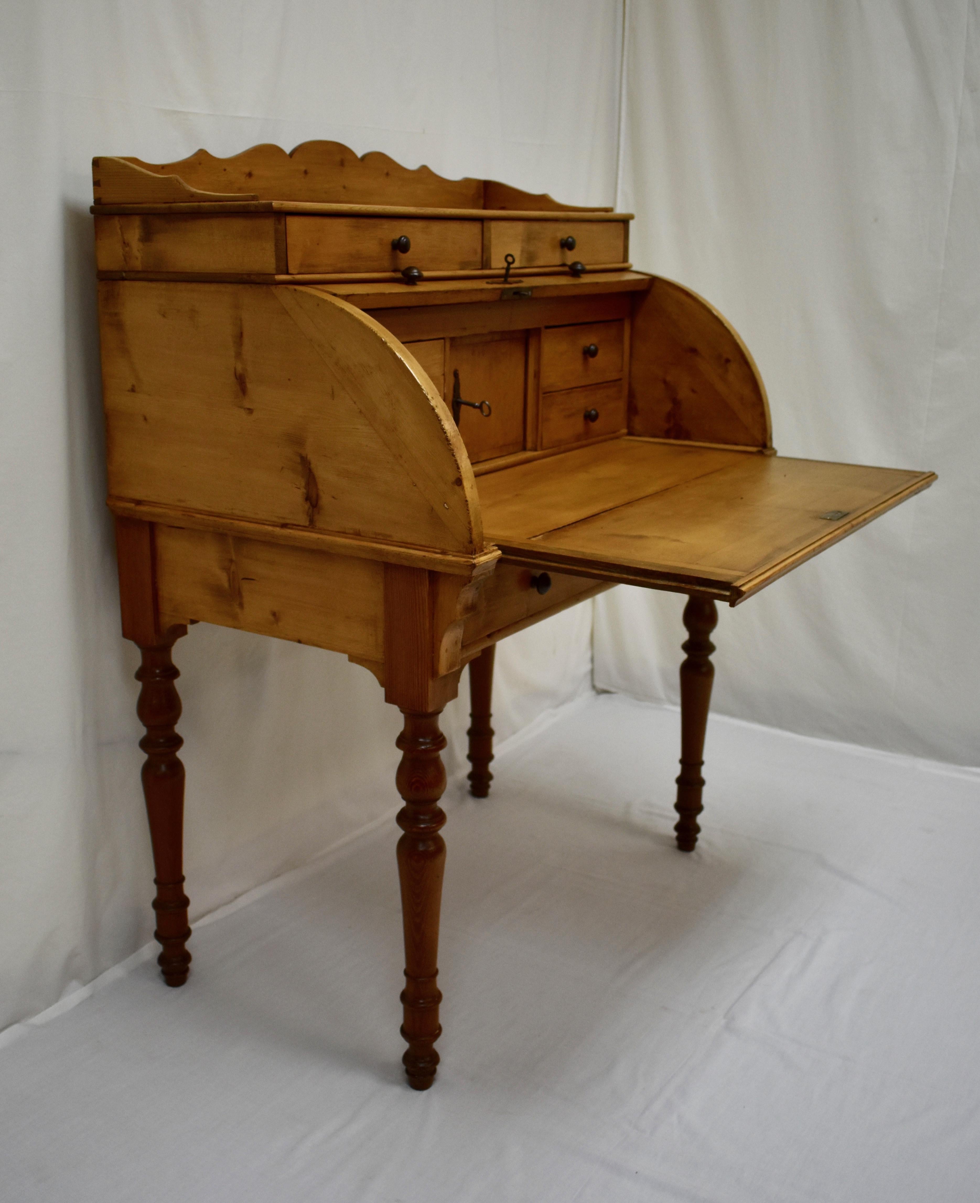 Swedish Pine Cylinder Roll Ladies Writing Desk 1