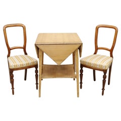 Swedish Pine Envelope Table & Pair of Mahogany and Silk Chairs