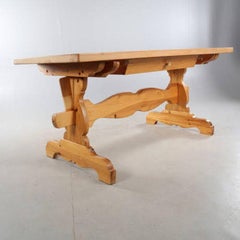 Swedish Pine Farm Table with Simple Carved Trestle Legs & Solid Pine Top