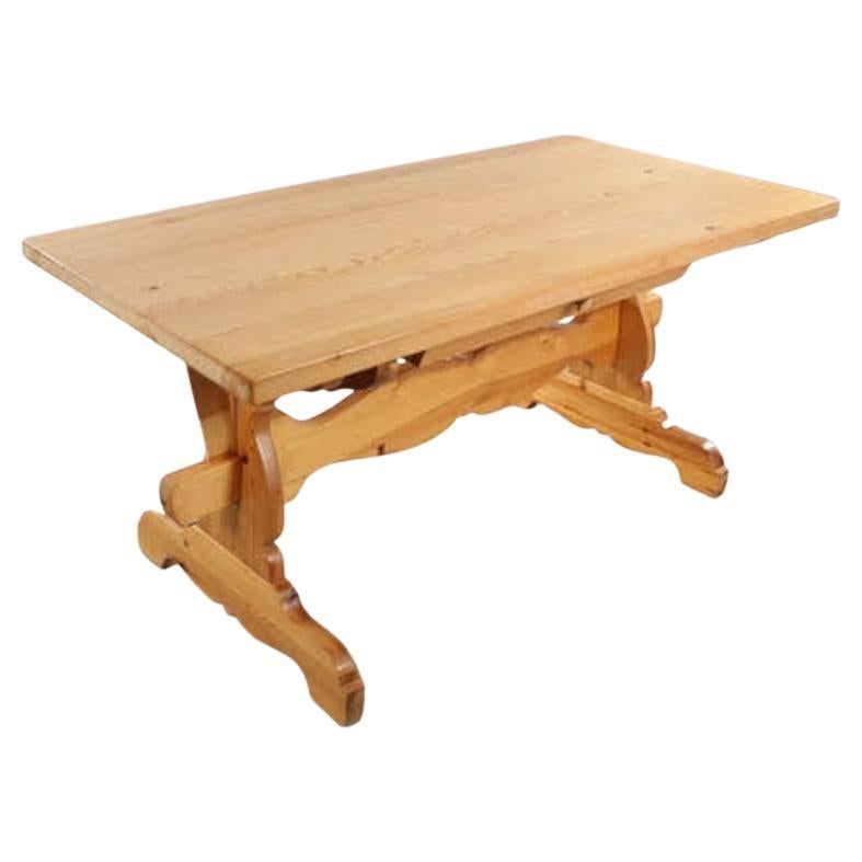 Swedish Pine Farm Table with Simple Carved Trestle Legs & Solid Pine Top