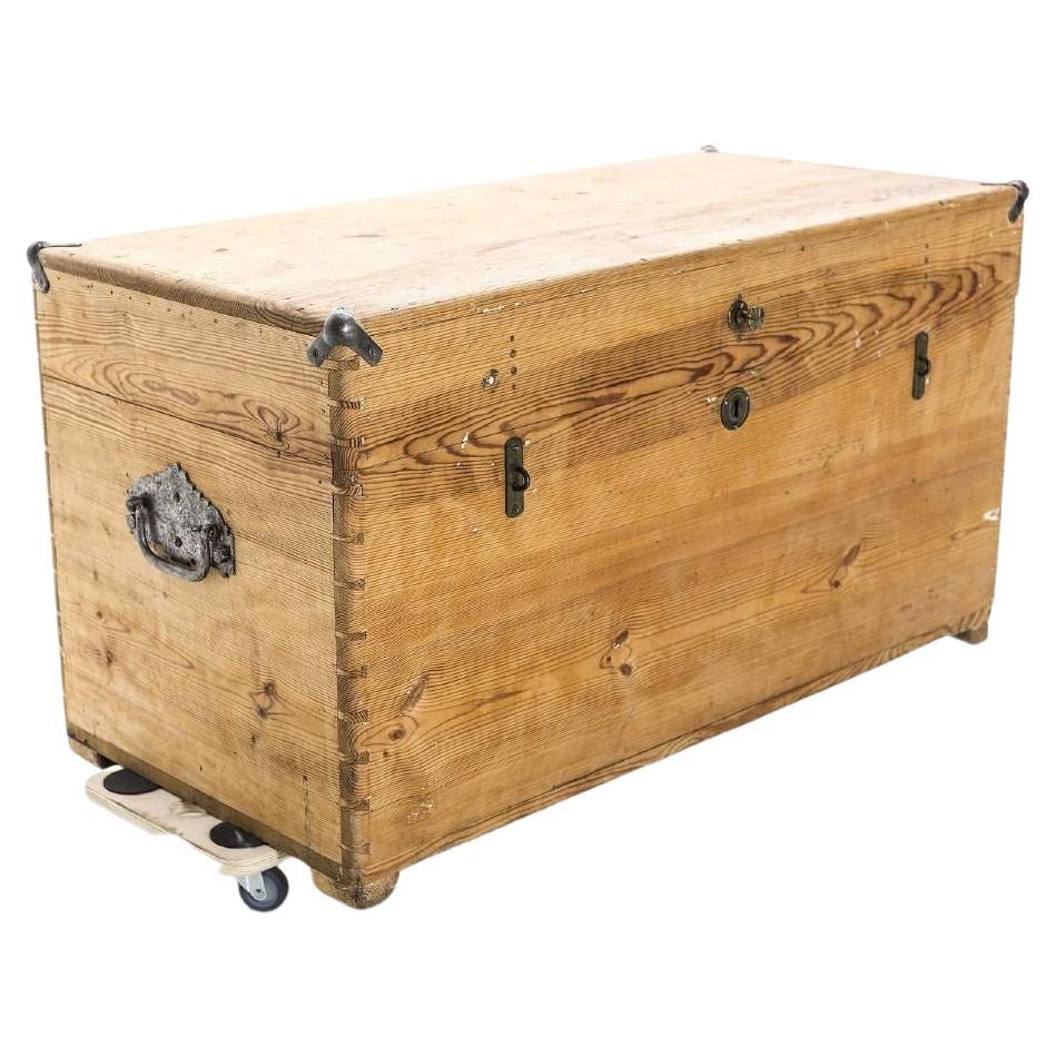 Swedish Pine Marriage Trunk with Gorgeous Wood Graining, Dovetail, 19th Century For Sale